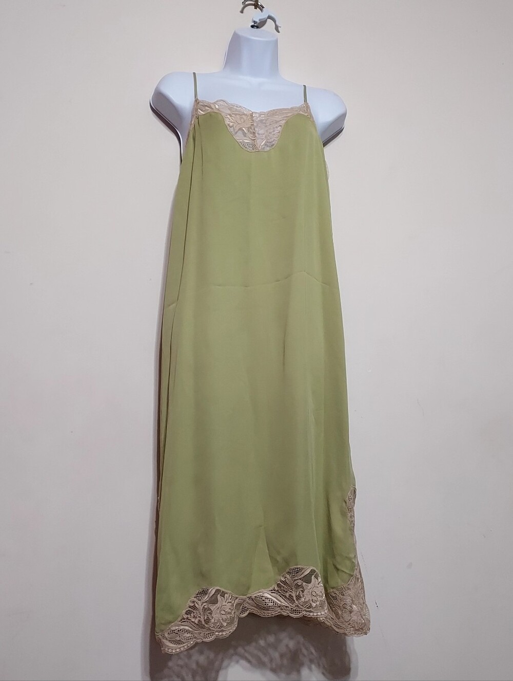 Zara Zw Collec Lace-Trim Slip Dress - Sage Green Midi Feminine Casual Dress Sz-L - Picture 4 of 15